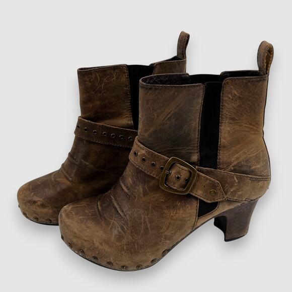 Dansko Brown Distressed Leather Studded Heeled Clog Boots Size 38 - Picture 9 of 9